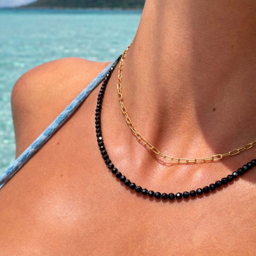 Black Spinel Beaded Gemstone Necklace